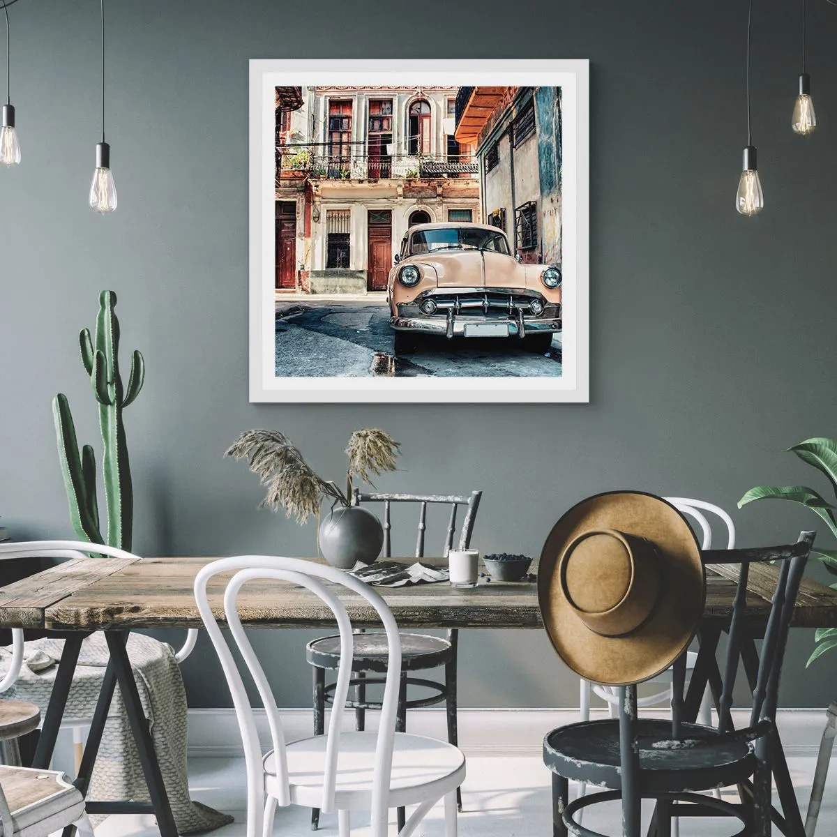 Plakat w białej ramie - Sjesta w Hawanie - 50x50 cm