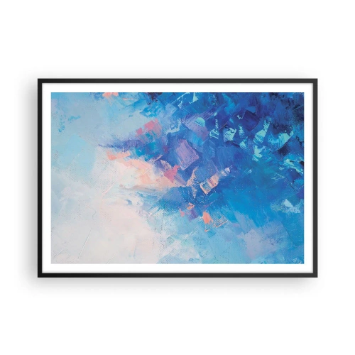 Plakat w czarnej ramie - Abstrakcyjna kompozycja w odcieniach błękitu i różu - 100x70cm - Zimowa abstrakcja - Nowoczesna dekoracja ścienna do salonu i sypialni ARTTOR