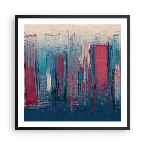 Plakat w czarnej ramie - Kompozycja wertykalna w błękicie i czerwieni - 60x60 cm