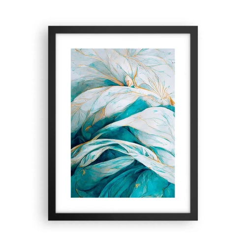 Plakat w czarnej ramie - Błękitna abstrakcja z motywem złota - 30x40 cm