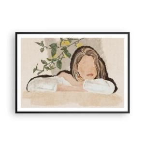 Plakat w czarnej ramie - Postać kobiety na tle cytrynowego drzewa - 100x70cm - Piękność południa - Nowoczesna dekoracja ścienna do salonu i sypialni ARTTOR