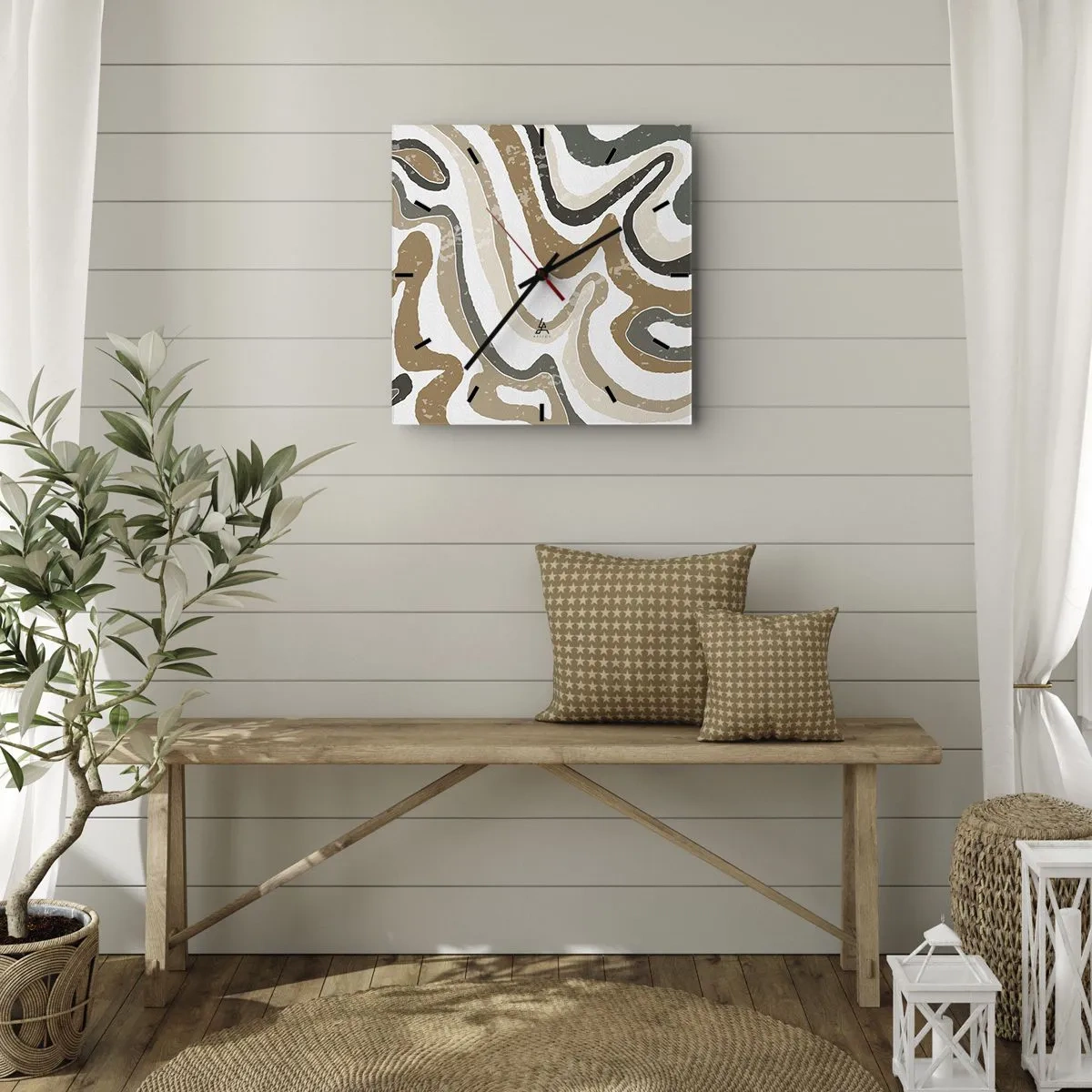 Zegar ścienny - Ziemiste wzory w odcieniach brązu i zieleni - 30x30cm - Meandry barw ziemi - Nowoczesna dekoracja ścienna do salonu i sypialni ARTTOR