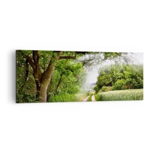 Obraz na płótnie - Polna droga wśród zielonych drzew i promieni słońca - 140x50cm - Et in Arcadia ego - Nowoczesna dekoracja ścienna do salonu i sypialni ARTTOR