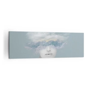 Obraz na płótnie - Portret kobiety z twarzą ukrytą za chmurami i falami - 160x50cm - Z głową w chmurach - Nowoczesna dekoracja ścienna do salonu i sypialni ARTTOR
