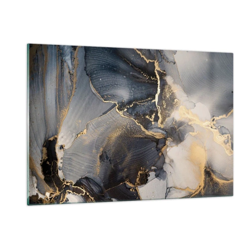 Obraz na szkle - Ciemna abstrakcja z efektem marmuru i złotymi żyłami - 120x80cm - Życie kamienia - Nowoczesna dekoracja ścienna do salonu, kuchni i sypialni ARTTOR