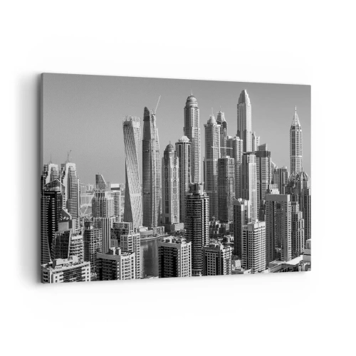 Obraz na płótnie - Panorama nowoczesnych wieżowców w monochromatycznej tonacji - 100x70cm - Miasto nad pustynią - Nowoczesna dekoracja ścienna do salonu, kuchni i sypialni ARTTOR