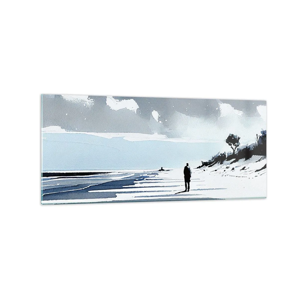 Obraz na szkle - Samotna postać spacerująca po pustej plaży - 120x50cm - Sam na sam - Nowoczesna dekoracja ścienna do salonu i sypialni ARTTOR