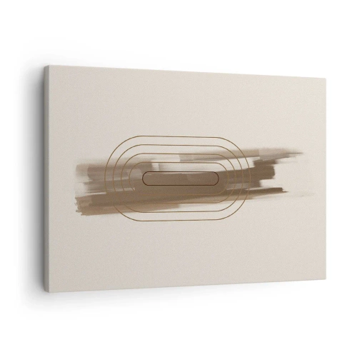 Obraz na płótnie - Minimalistyczna kompozycja w odcieniach beżu i szarości z geometrycznym wzorem - 70x50cm - Powiew szarości - Nowoczesna dekoracja ścienna do salonu i sypialni ARTTOR