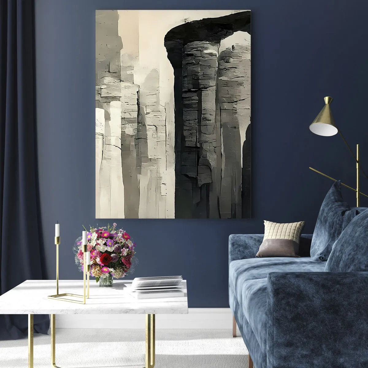 Obraz na szkle - Kamienne kolumny w stylu antycznym w neutralnej palecie barw - 50x70cm - Majestat antyku - Nowoczesna dekoracja ścienna do salonu, kuchni i sypialni ARTTOR