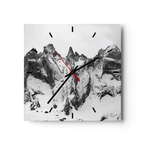 Zegar ścienny - Czarno-białe ośnieżone górskie szczyty - 30x30cm - Granitowa groźna grań - Nowoczesna dekoracja ścienna do salonu i sypialni ARTTOR