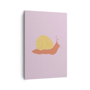 Obraz na płótnie - Minimalistyczna ilustracja ślimaka na pastelowym tle - 70x100cm - Nie ma pośpiechu - Nowoczesna dekoracja ścienna do salonu i sypialni ARTTOR