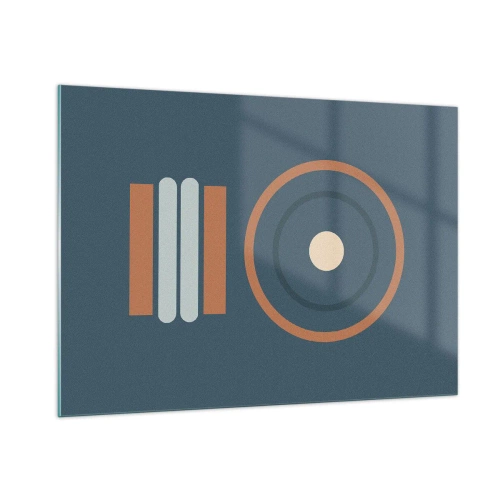 Obraz na szkle - Abstract geometric shapes in muted colors, featuring circles and lines - 100x70cm - Istota rzeczy - Nowoczesna dekoracja ścienna do salonu, kuchni i sypialni ARTTOR