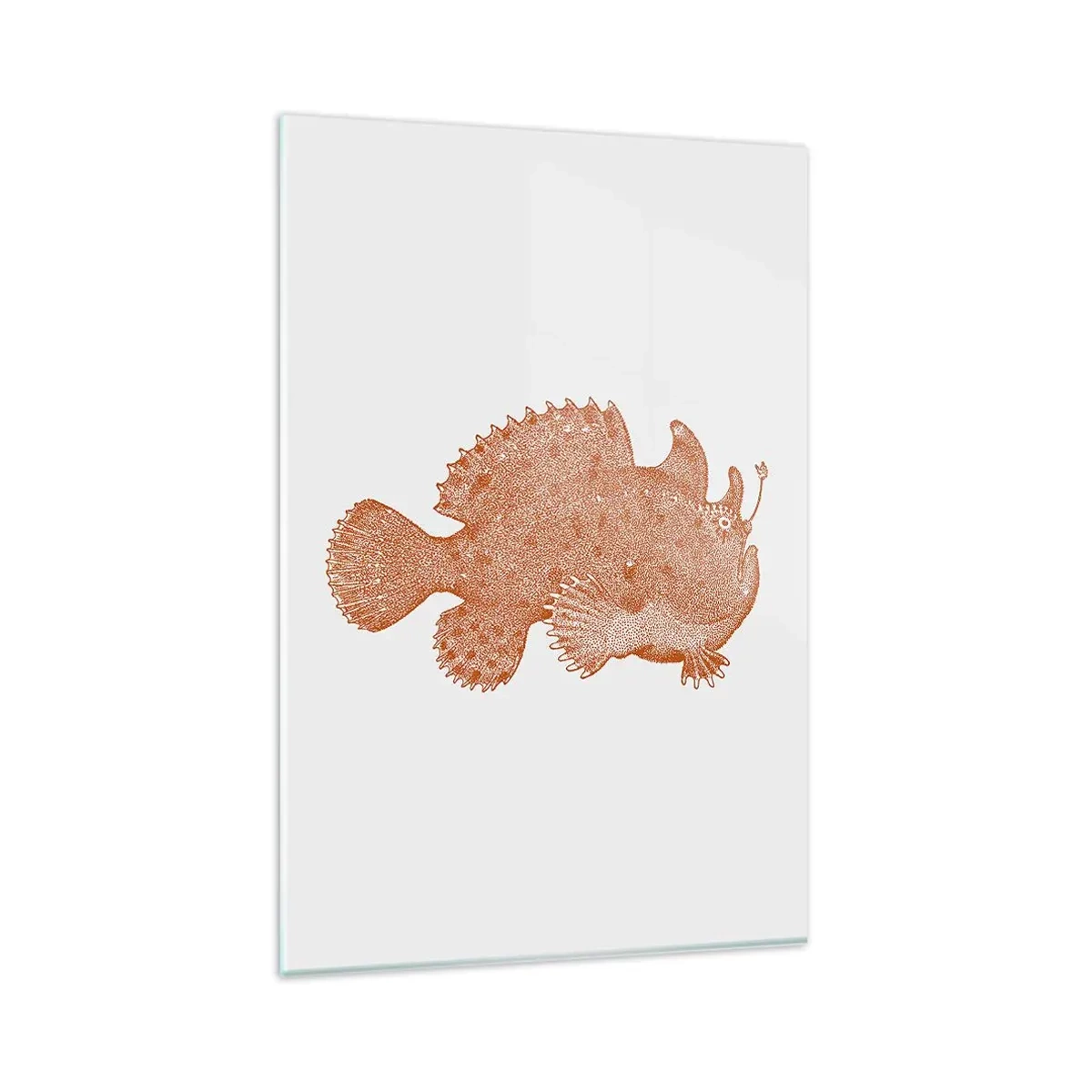 Obraz na szkle - Detaliczny rysunek ryby w kolorze miedzianym na białym tle - 80x120cm - A jednak ryba - Nowoczesna dekoracja ścienna do salonu i sypialni ARTTOR
