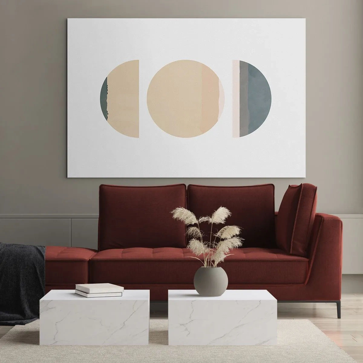 Obraz na szkle - Minimalistyczne geometryczne wzory w pastelowych kolorach - 70x50cm - Koło za kołem - Nowoczesna dekoracja ścienna do salonu i sypialni ARTTOR
