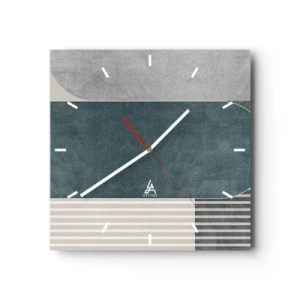 Zegar ścienny - Geometryczna abstrakcja w odcieniach szarości i zieleni - 30x30cm - Kompozycja na poziomie - Nowoczesna dekoracja ścienna do salonu i sypialni ARTTOR