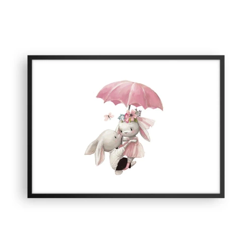 Plakat w czarnej ramie - Urocze króliczki pod różowym parasolem - 70x50cm - To właśnie miłość - Nowoczesna dekoracja ścienna do salonu i sypialni ARTTOR