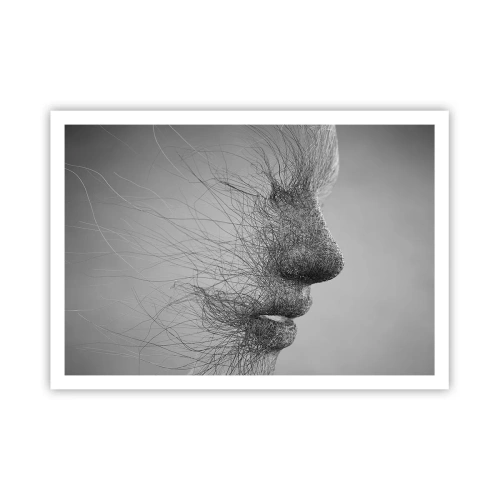 Plakat - Artystyczny profil twarzy utworzony z delikatnych linii - 100x70cm - Duch wiatru - Nowoczesna dekoracja ścienna do salonu i sypialni ARTTOR