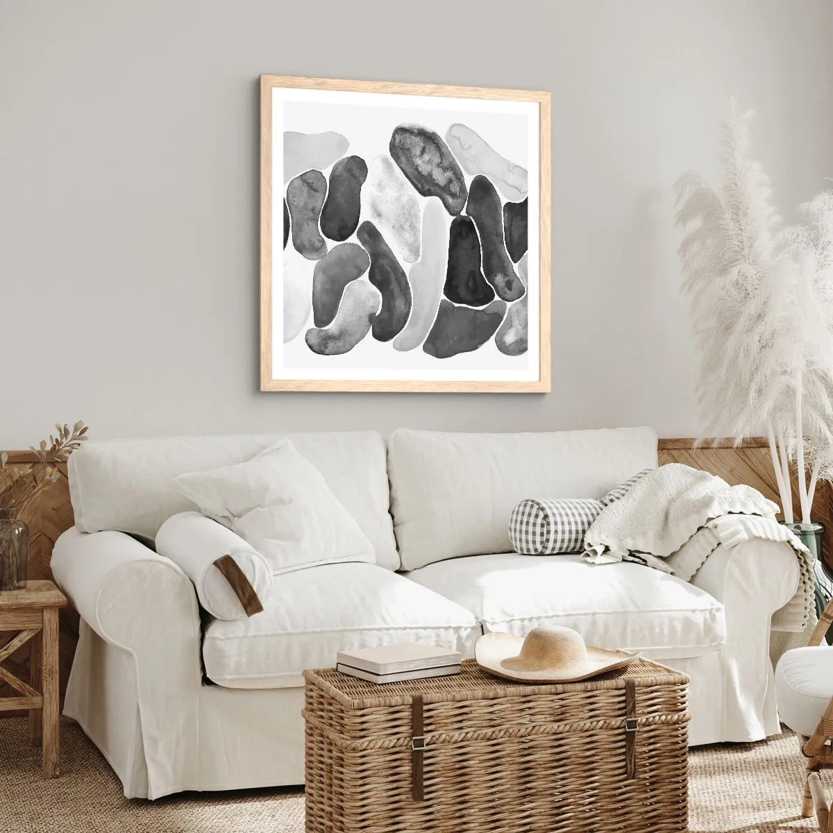 Plakat w ramie jasny dąb - Abstrakcja kamienista - 30x30 cm