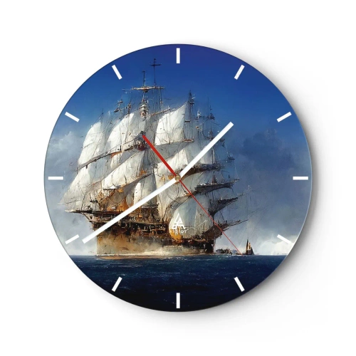 Zegar ścienny - Żaglowiec z rozpiętymi żaglami płynący po morzu pod wiatr - 30x30cm - The great glory! - Nowoczesna dekoracja ścienna do salonu, kuchni i sypialni ARTTOR