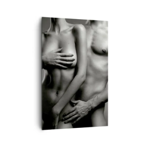 Obraz na płótnie - Czarno-białe przedstawienie kobiecego i męskiego ciała w artystycznej pozie - 80x120cm - Adam i Ewa - Nowoczesna dekoracja ścienna do salonu i sypialni ARTTOR
