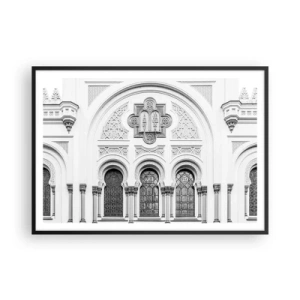 Plakat w czarnej ramie - Architektoniczne detale fasady w monochromatycznym stylu - 100x70cm - Na pograniczu kultur - Nowoczesna dekoracja ścienna do salonu i sypialni ARTTOR
