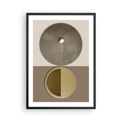 Plakat w czarnej ramie - Nowoczesna geometryczna abstrakcja w odcieniach złota i beżu - 50x70cm - Doskonała równowaga - Nowoczesna dekoracja ścienna do salonu i sypialni ARTTOR