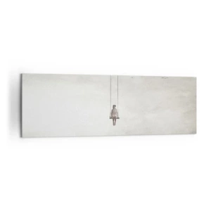 Obraz na płótnie - Postać na huśtawce zawieszonej w przestrzeni - 160x50cm - Dziecko w nas - Nowoczesna dekoracja ścienna do salonu i sypialni ARTTOR