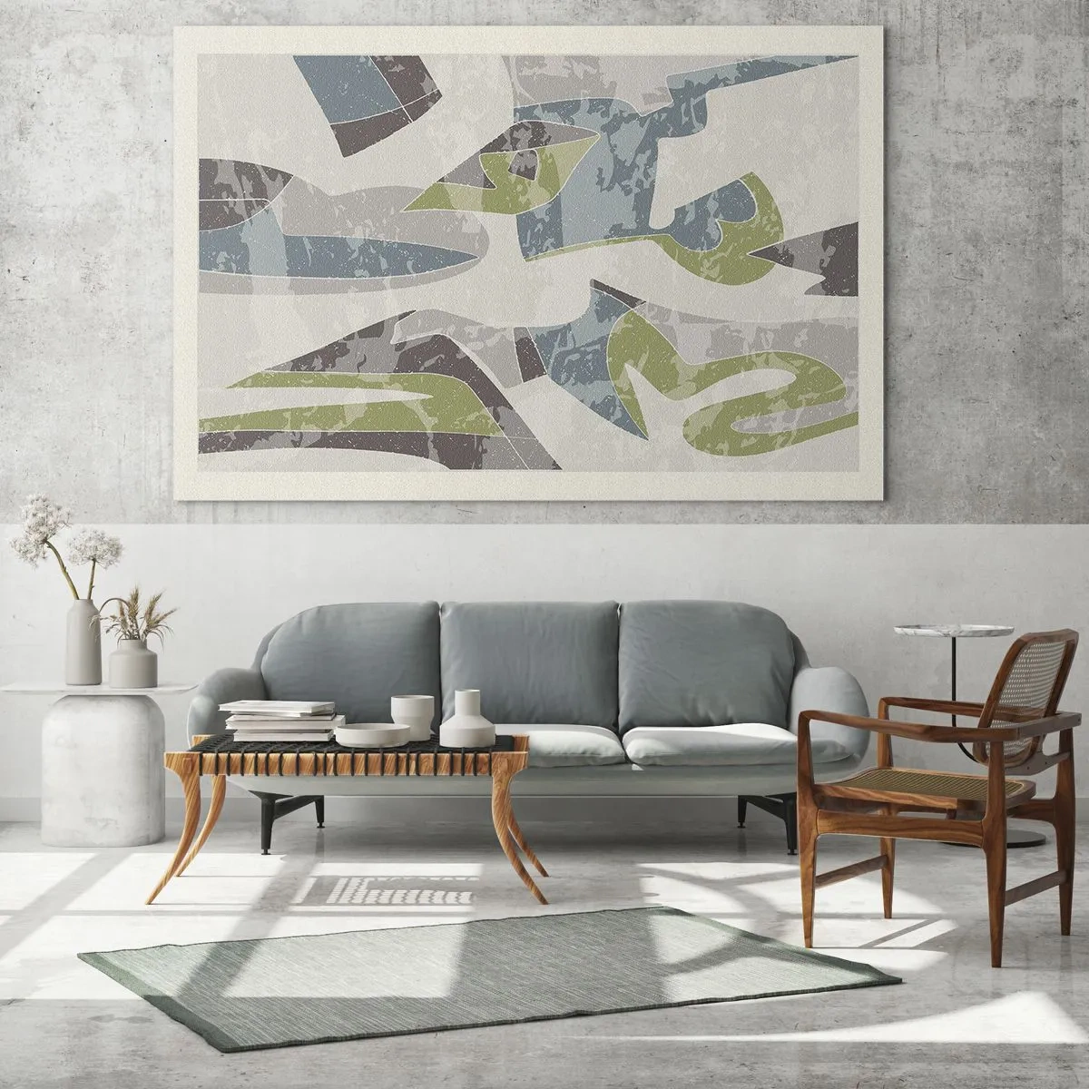 Obraz na szkle - Geometryczna kompozycja w zieleni i szarości - 70x50cm - Kompozycja za szybą - Nowoczesna dekoracja ścienna do salonu i sypialni ARTTOR