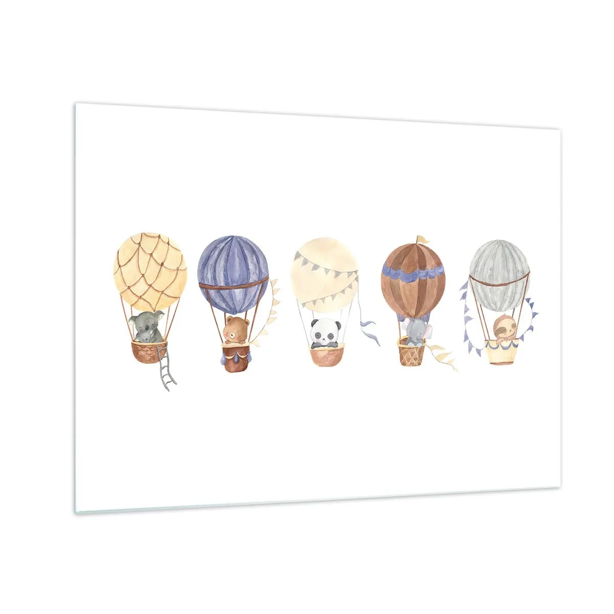 Obraz na szkle - Zwierzątka lecące w balonach w stylu akwarelowym - 70x50cm - Przyjaciele w podróży - Nowoczesna dekoracja ścienna do salonu i sypialni ARTTOR