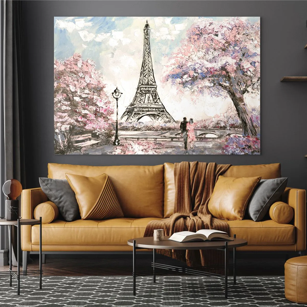 Obraz na szkle - Ilustracja przedstawiająca Wieżę Eiffla w wiosennej scenerii - 70x50cm - Kwietniowy spacer po Paryżu - Nowoczesna dekoracja ścienna do salonu i sypialni ARTTOR