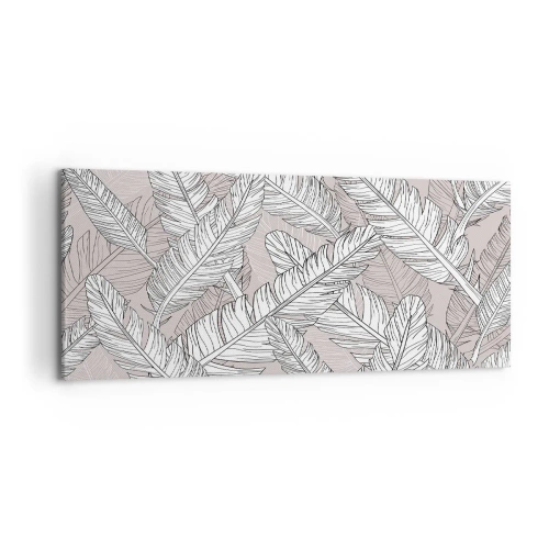 Obraz na płótnie - Czarno-biały wzór z liśćmi bananowca na jasnym tle - 120x50cm - Pierzasta zawierucha - Nowoczesna dekoracja ścienna do salonu i sypialni ARTTOR