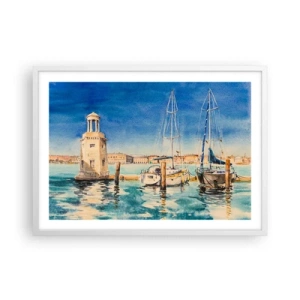 Plakat w białej ramie - Słoneczna laguna - 70x50 cm