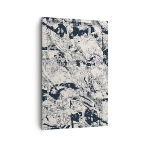 Obraz na płótnie - Abstrakcyjna kompozycja w czerni i bieli z dynamicznym układem - 80x120cm - Przenikanie przeciwieństw - Nowoczesna dekoracja ścienna do salonu i sypialni ARTTOR