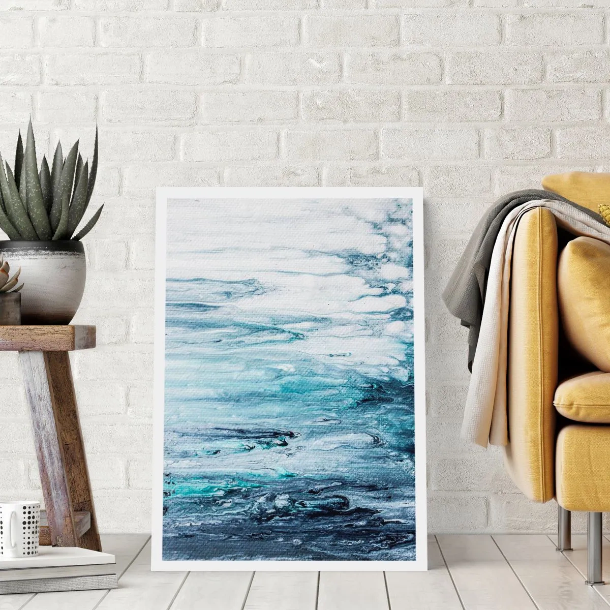 Plakat - Abstrakcyjny wzór w odcieniach błękitu i szarości - 50x70cm - Sople błękitu - Nowoczesna dekoracja ścienna do salonu, kuchni i sypialni ARTTOR