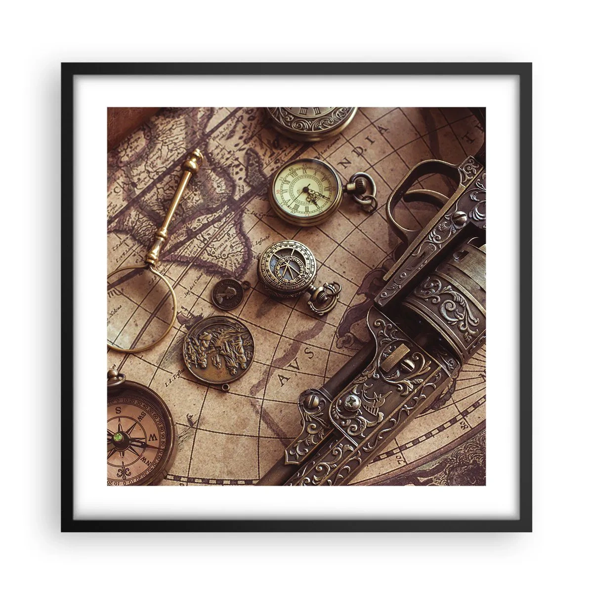 Plakat w czarnej ramie - Przygoda wzywa - 50x50 cm