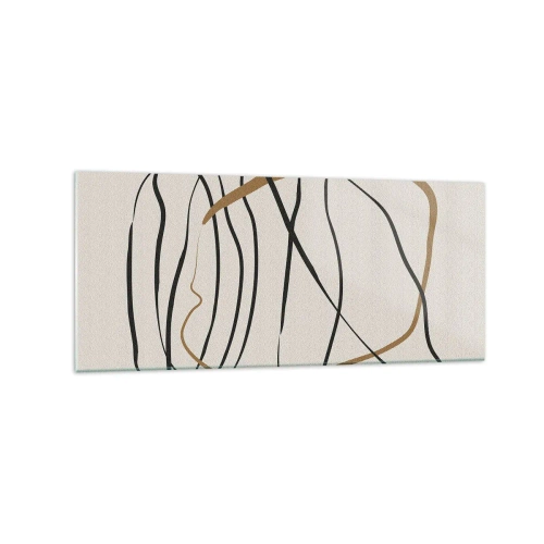 Obraz na szkle - Artystyczne linie w czerni i złocie na jasnym tle - 120x50cm - Kompozycja – taniec opętaniec - Nowoczesna dekoracja ścienna do salonu i sypialni ARTTOR