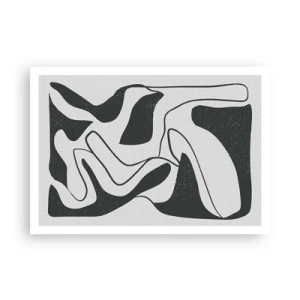 Plakat - Czarno-biała abstrakcja z organicznymi kształtami - 100x70cm - Abstrakcyjna zabawa w labiryncie - Nowoczesna dekoracja ścienna do salonu i sypialni ARTTOR