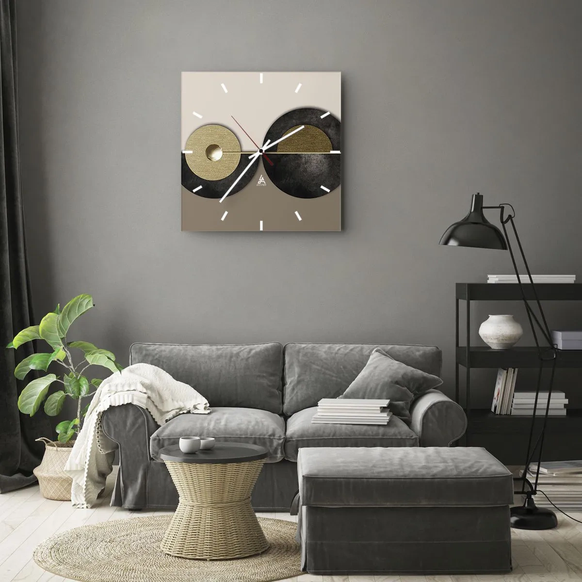 Zegar ścienny - Abstrakcyjne koła w odcieniach złota i brązu - 30x30cm - Wariacje wokół koła - Nowoczesna dekoracja ścienna do salonu i sypialni ARTTOR