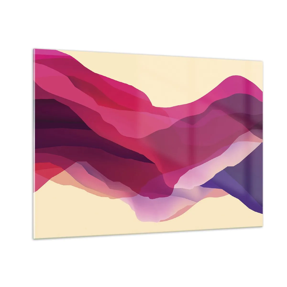Obraz na szkle - Abstrakcyjne fale w odcieniach purpury i różu na jasnym tle - 100x70cm - Fale purpury - Nowoczesna dekoracja ścienna do salonu, kuchni i sypialni ARTTOR