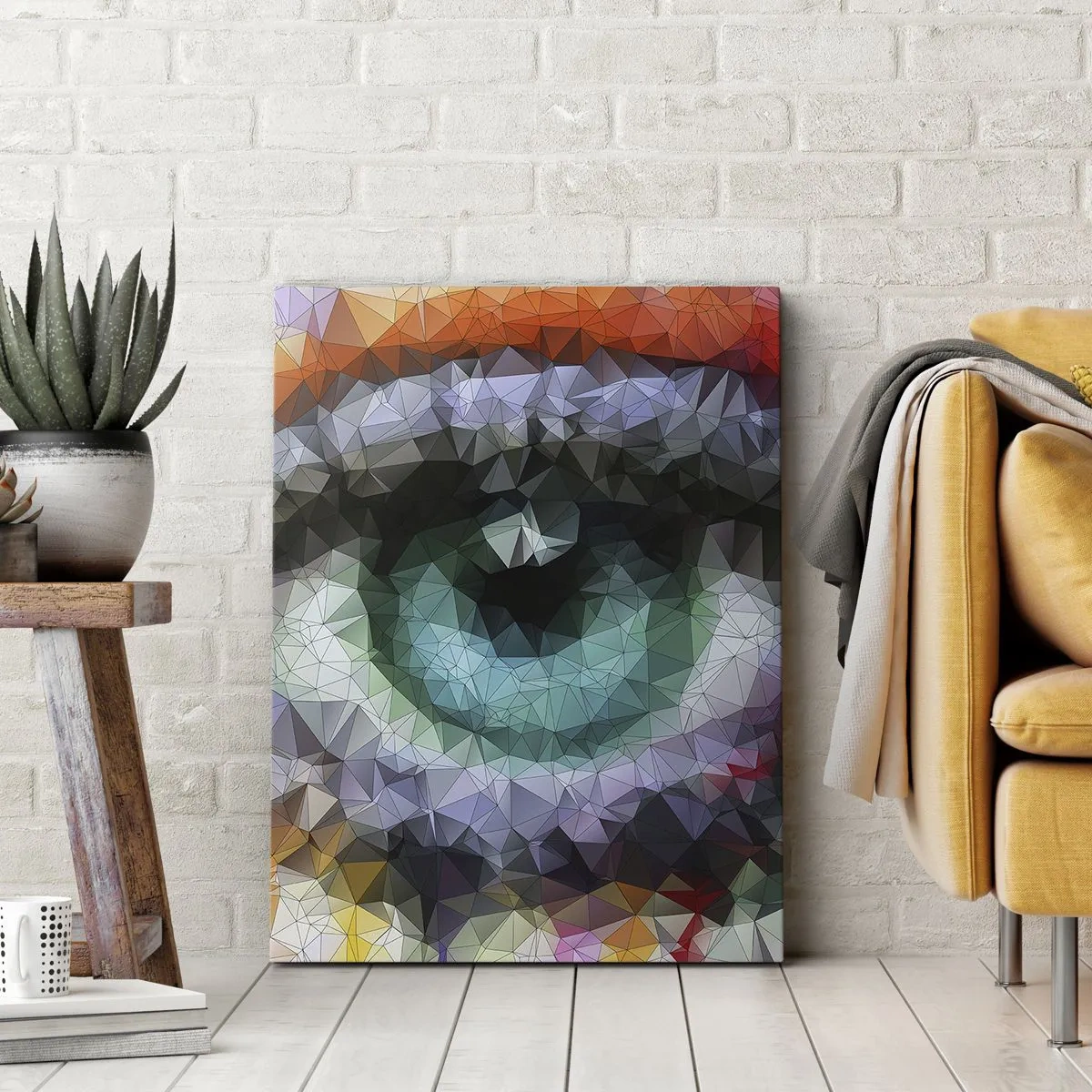 Obraz na płótnie - Geometryczna kompozycja przedstawiająca oko w żywych kolorach - 50x70cm - Krystaliczny oczu blask - Nowoczesna dekoracja ścienna do salonu, kuchni i sypialni ARTTOR