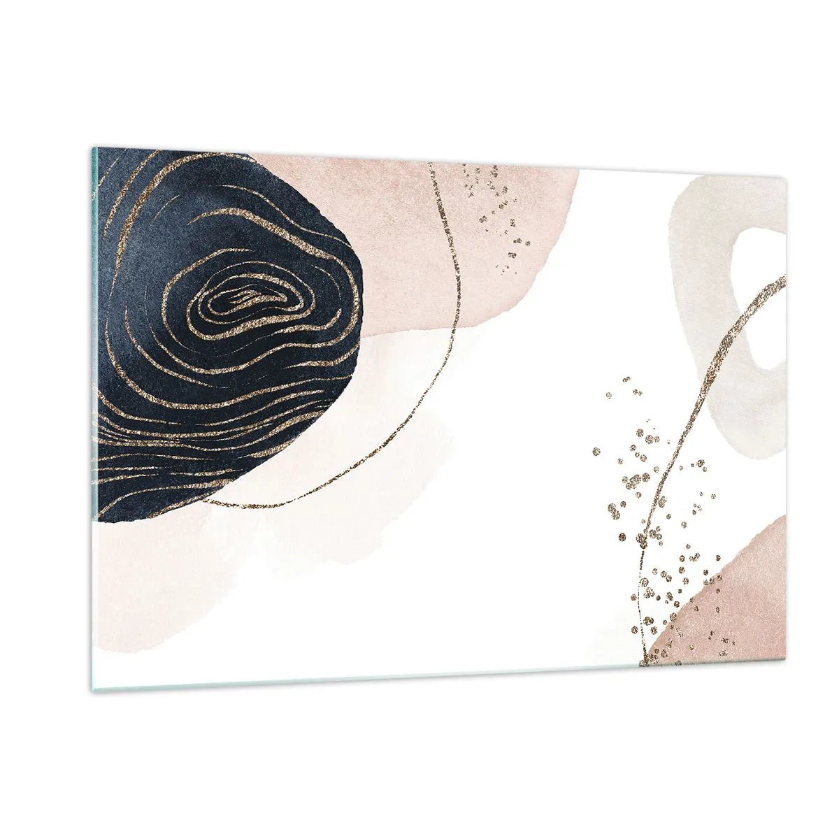 Obraz na szkle - Abstrakcyjne formy z akcentami złota - 120x80cm - Wszystko płynie - Nowoczesna dekoracja ścienna do salonu, kuchni i sypialni ARTTOR