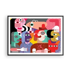 Plakat w czarnej ramie - Kolorowa abstrakcja z geometrycznymi twarzami - 100x70cm - My od pana Picassa - Nowoczesna dekoracja ścienna do salonu i sypialni ARTTOR