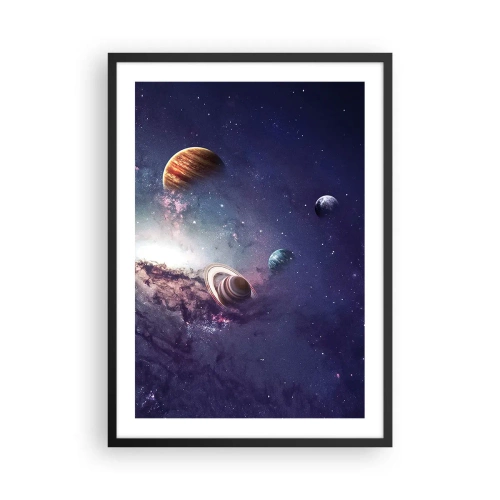 Plakat w czarnej ramie - Kolorowy układ planet w kosmicznej scenerii - 50x70cm - Układ słoneczno-taneczny - Nowoczesna dekoracja ścienna do salonu i sypialni ARTTOR