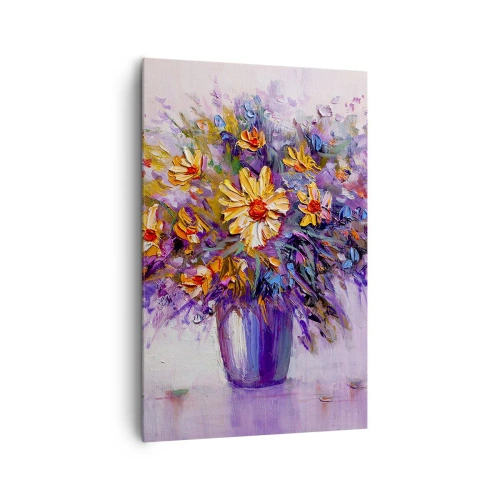 Obraz na płótnie - Bukiet kwiatów w wazonie na pastelowym tle - 80x120cm - Słodko pachnie, słodko wygląda - Nowoczesna dekoracja ścienna do salonu i sypialni ARTTOR