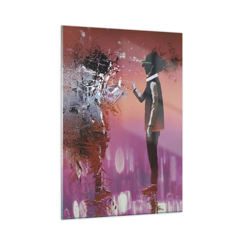 Obraz na szkle - Postać w wirtualnej rzeczywistości z rozpraszającym się cieniem - 50x70cm - Czy można wejrzeć w siebie? - Nowoczesna dekoracja ścienna do salonu, kuchni i sypialni ARTTOR