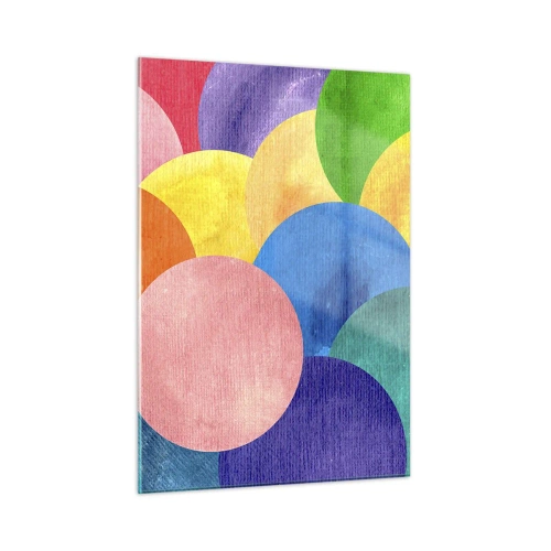 Obraz na szkle - Kolorowe koła w abstrakcyjnej kompozycji na jasnym tle - 50x70cm - Pierwotna pełnia życia - Nowoczesna dekoracja ścienna do salonu, kuchni i sypialni ARTTOR