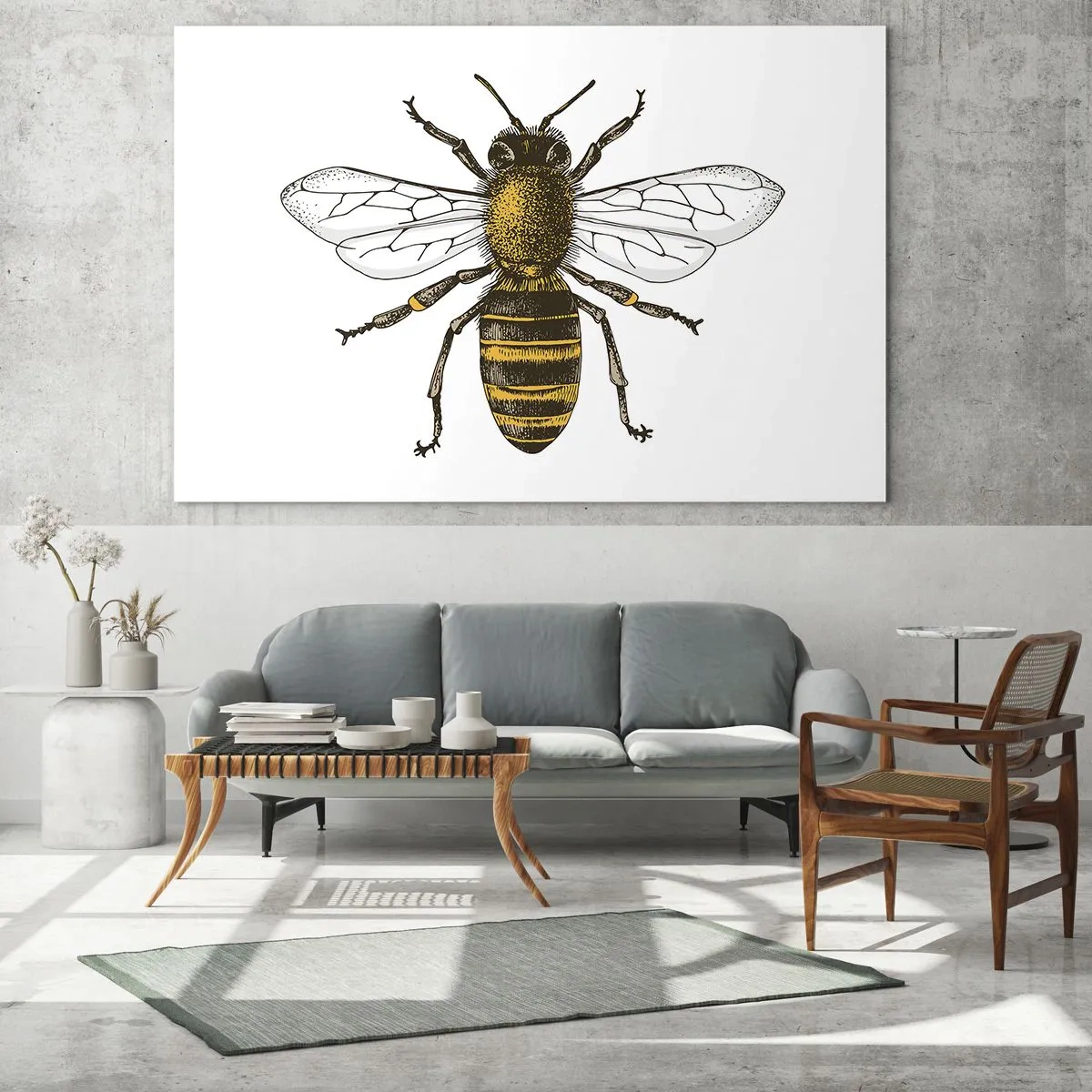 Obraz na szkle - Szczegółowa ilustracja pszczoły na białym tle - 70x50cm - Piękna i dobra - Nowoczesna dekoracja ścienna do salonu i sypialni ARTTOR