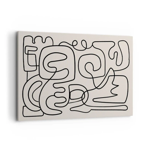 Obraz na płótnie - Abstrakcyjny wzór line art w czerni na jasnym tle - 100x70cm - Po śladzie - Nowoczesna dekoracja ścienna do salonu, kuchni i sypialni ARTTOR