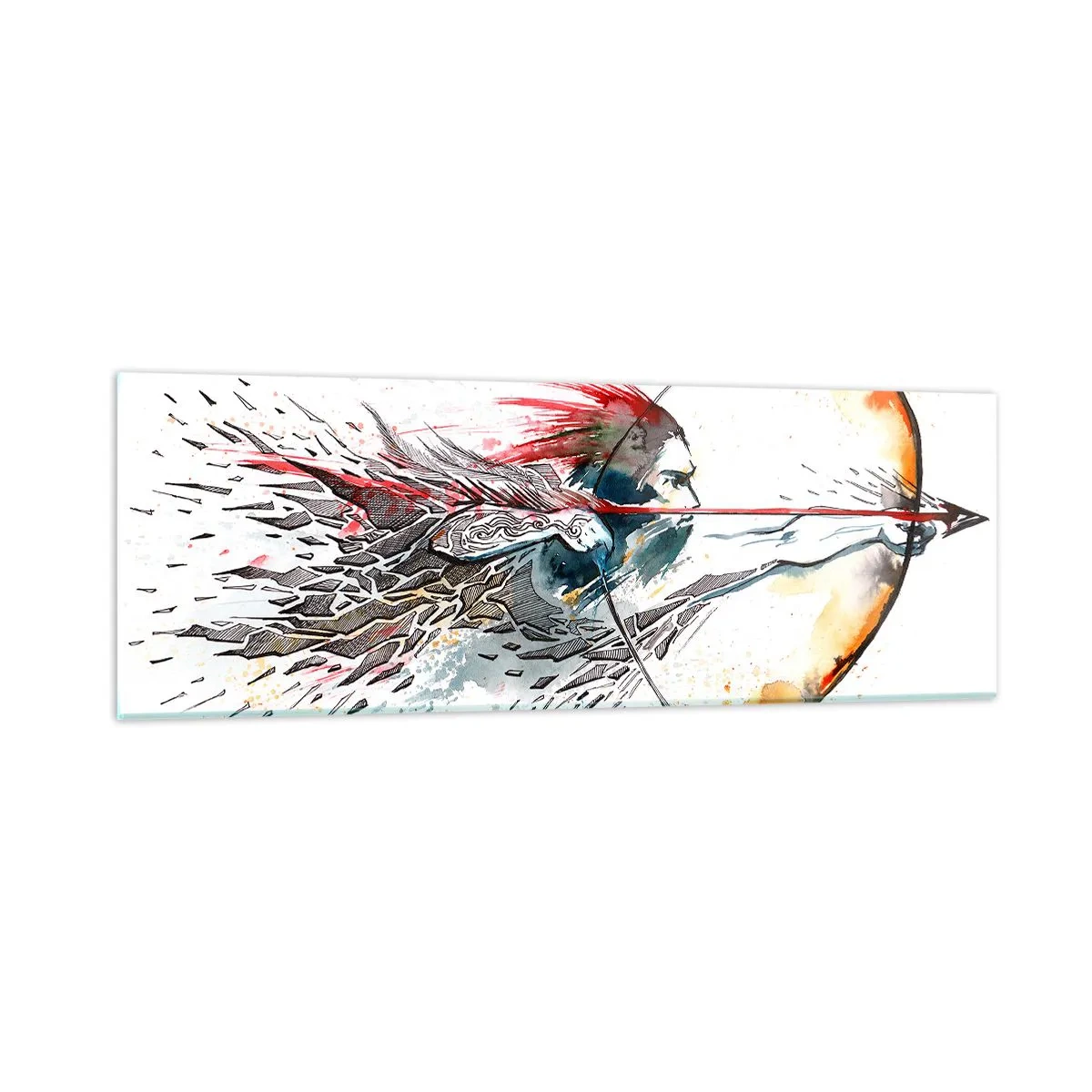 Obraz na szkle - Mityczny wojownik z ognistym łukiem - 90x30 cm