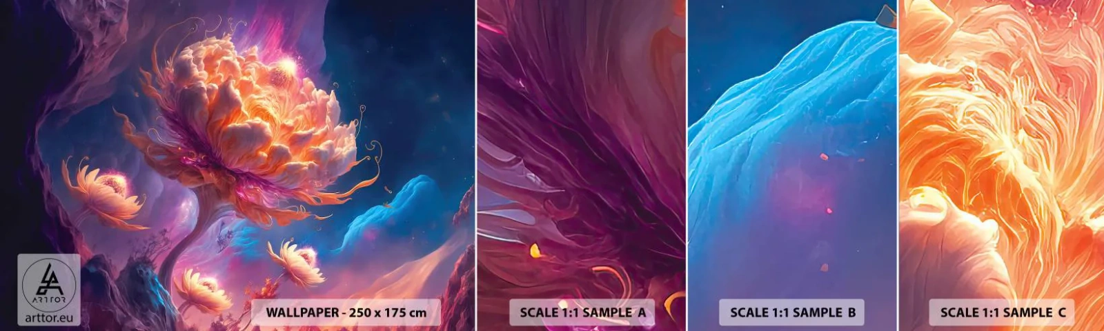 Fototapeta Próbka Samoprzylepna Deluxe Sticker - Inny świat - Fantastyczny, Kraina, Kwiaty - 100x30 cm